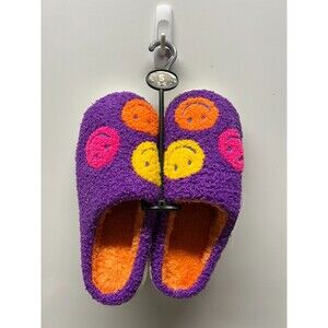 Women's-Smiley Face Slippers-Anti-Slip Soft Plush Comfy Indoor Purple-5/6-NWT